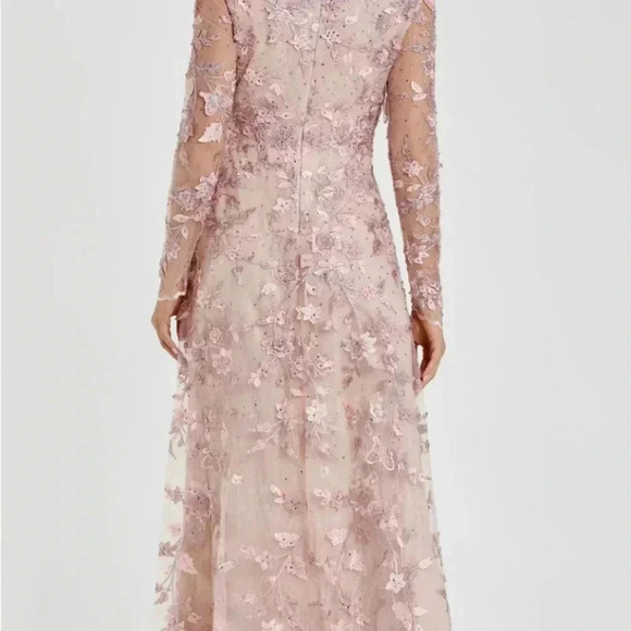 MAC DUGGAL Light Pink Floral Applique Long Sleeve Illusion Gown Style 70224 NWT - Picture 3 of 8